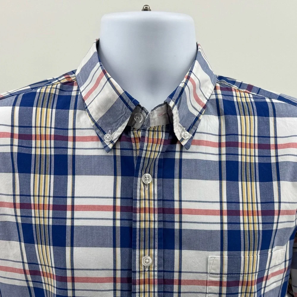 J Crew “Flex Washed” Slim Untucked Blue Plaid Button Down LS Shirt Men’s Large L